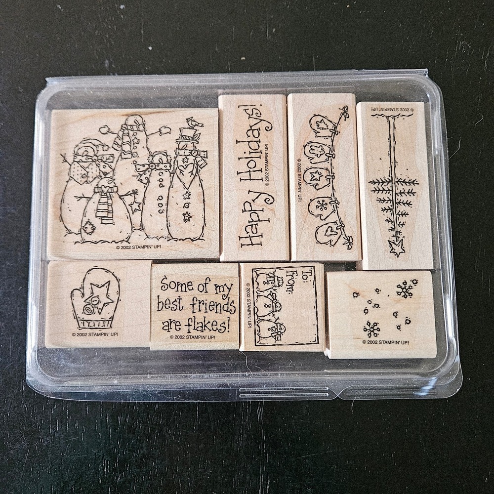 Stampin Up Wood Mounted‎ Rubber Stamp 8pc Set Best Friends Are Flakes Winter